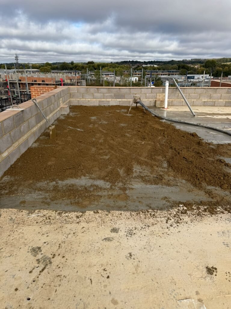 Screed placement in progress on the Newbury roof project